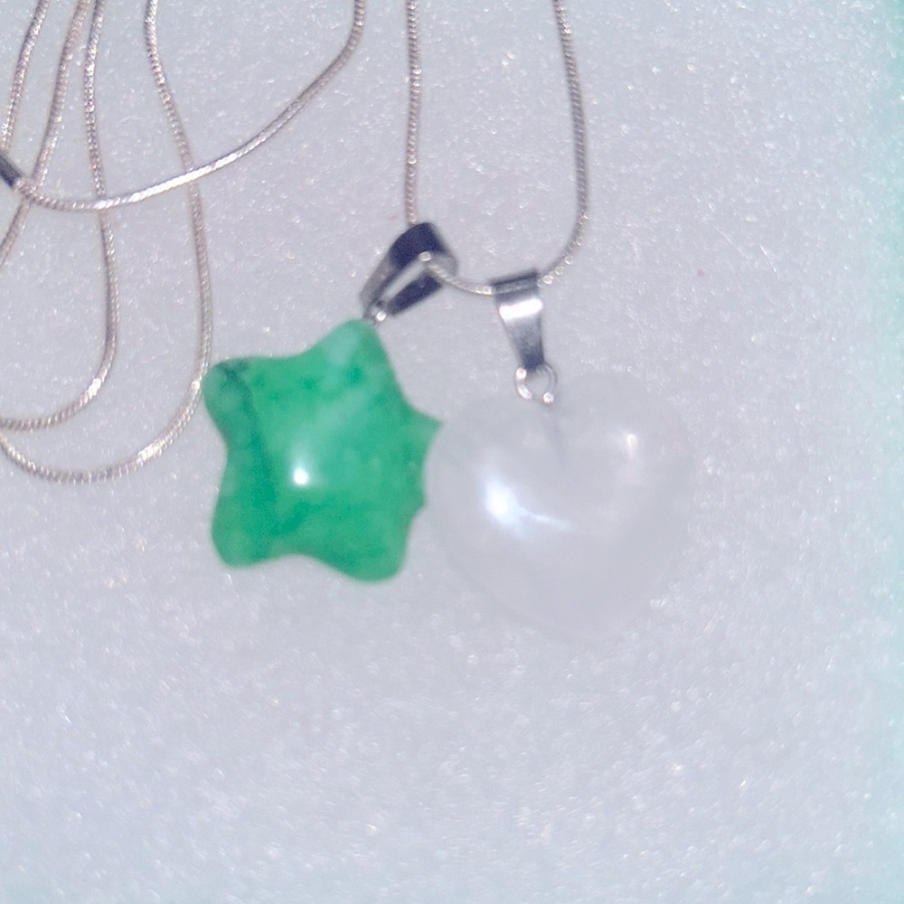 Jade Star and Quartz Crystal moon sterling silver 24” necklace